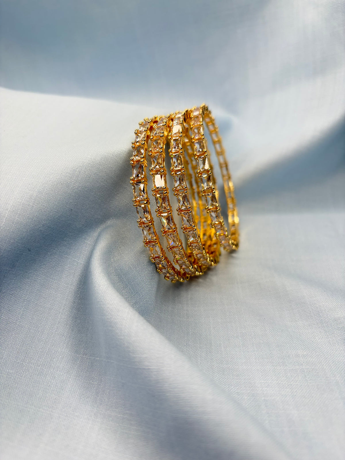 Rectangle white stones bangles set of 4