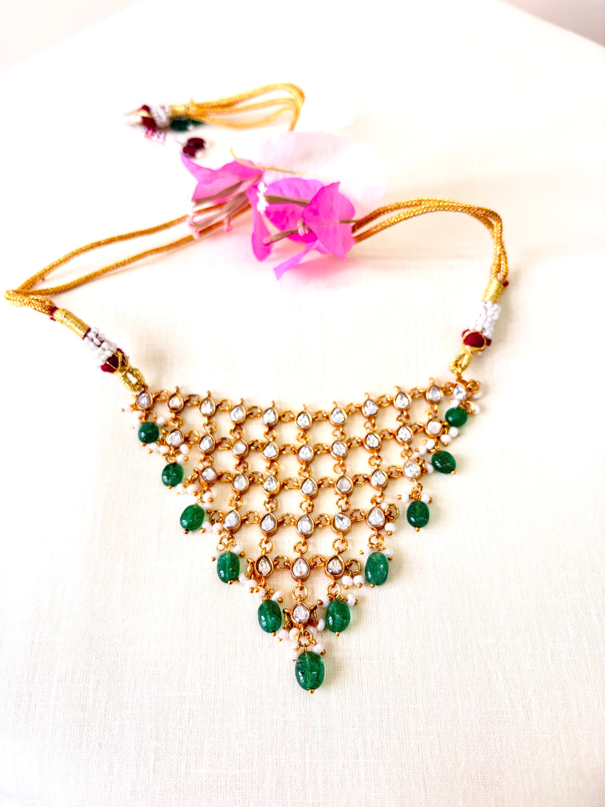 Kundan and strawberry beads necklace