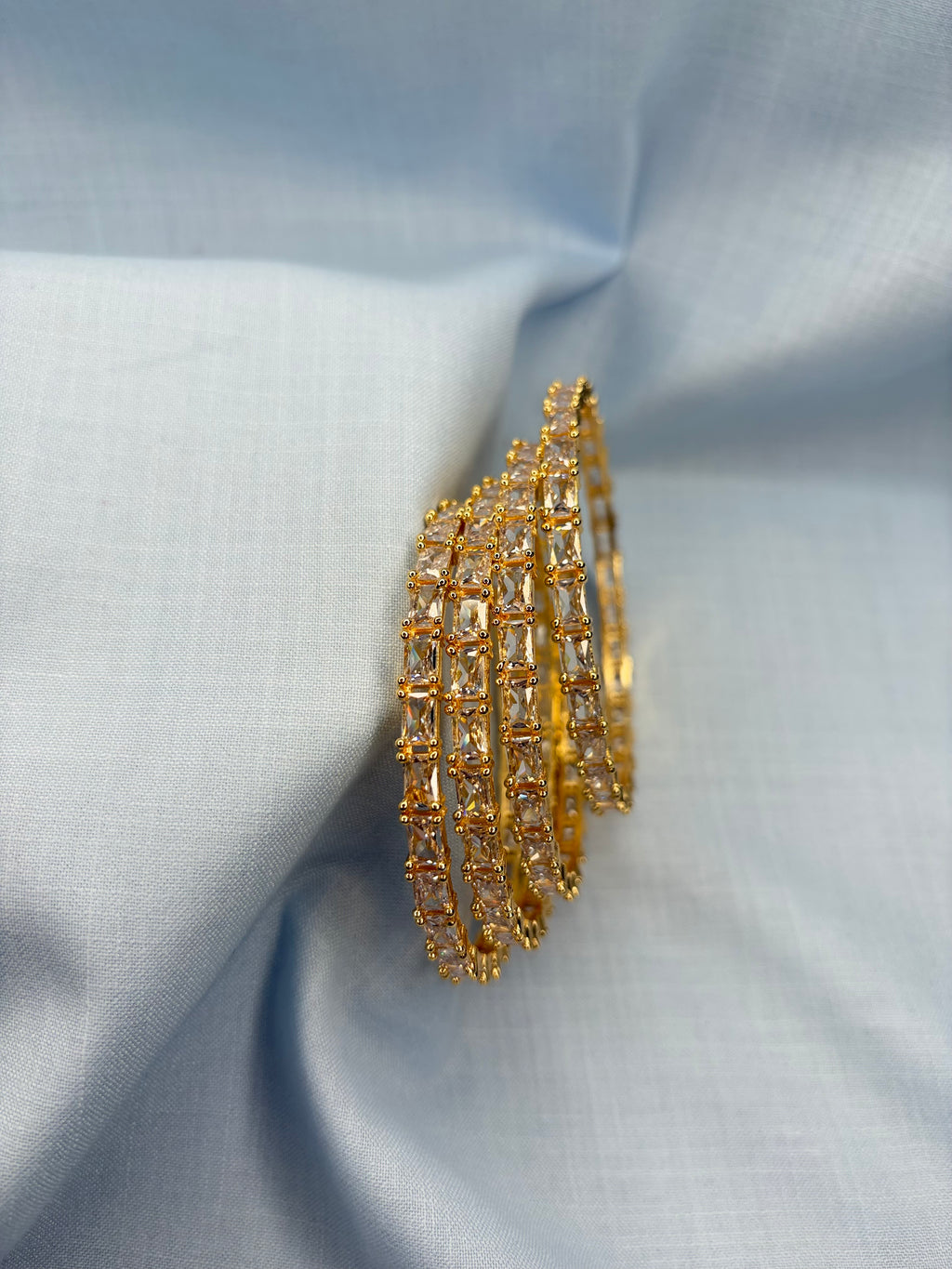 Rectangle white stones bangles set of 4