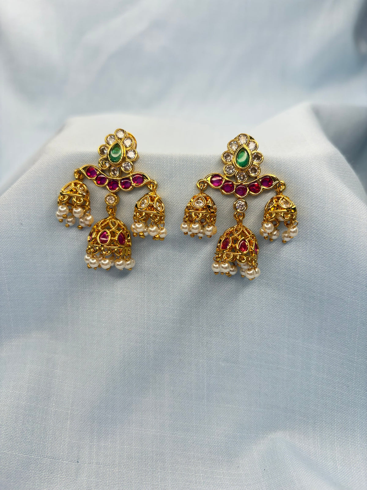 triple jhumka earrings