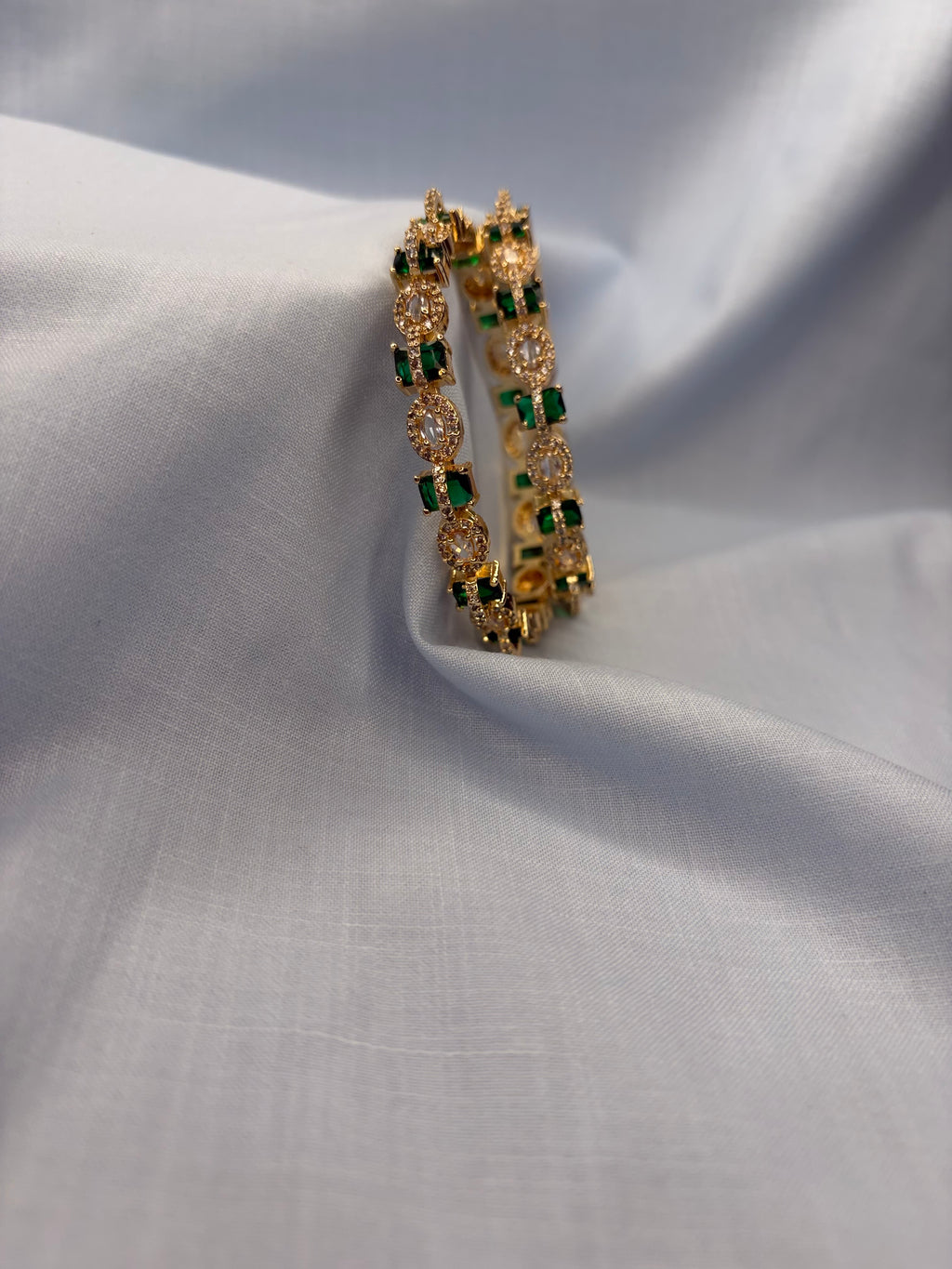 Green and white stone bangles