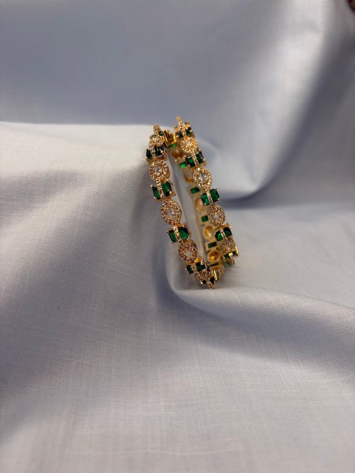 Green and white stone bangles