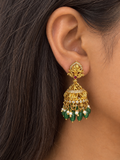 Jhumka Earrings with Emerald-Colour Bead Latkan