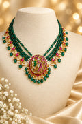 Emerald Green crystal Multi-Strand jadau Pendant Necklace