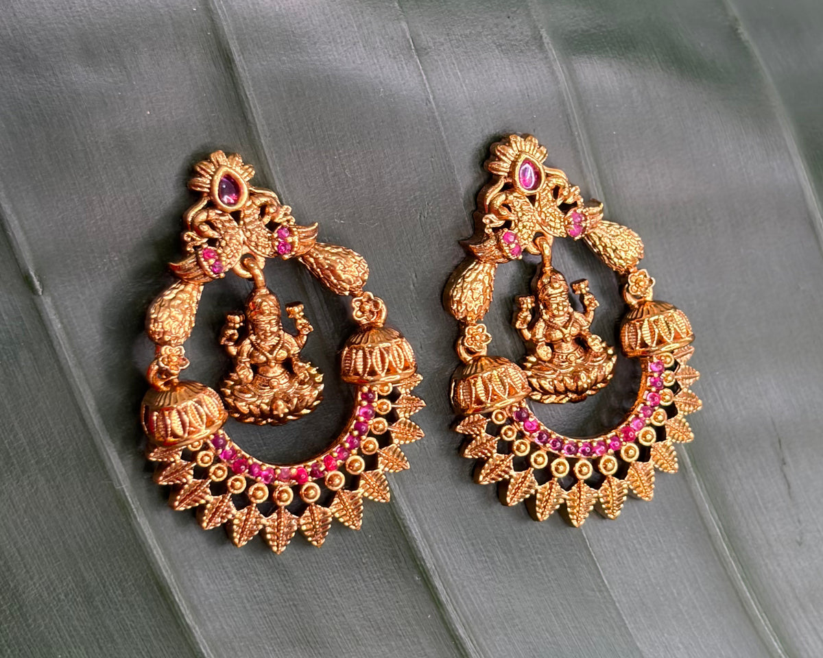 Traditional Gold-Toned Goddess Lakshmi Temple Earrings