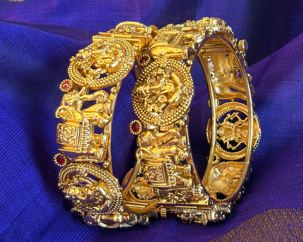 Antique Lord Ganapati & Elephant Motif Kada Bangles
