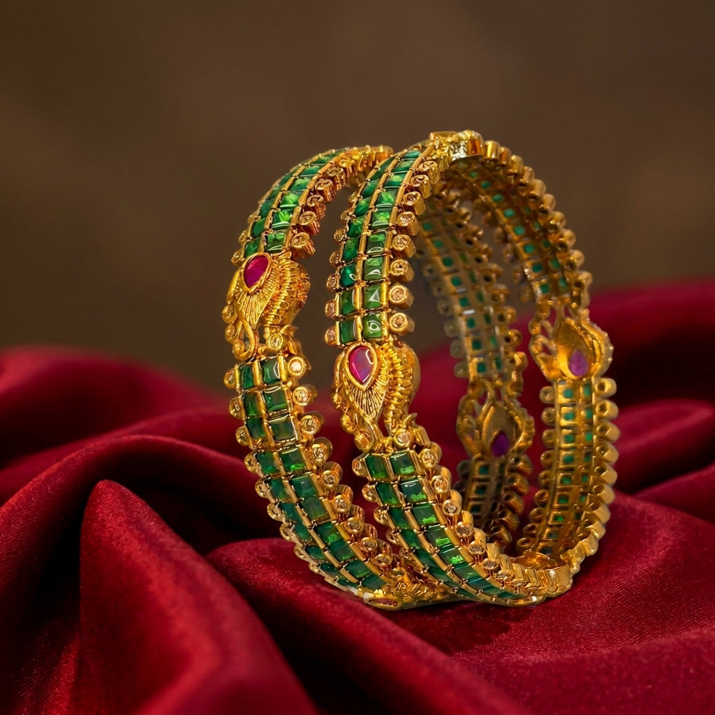 Traditional Green Stone Bangles