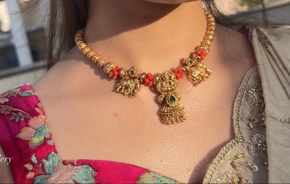 Traditional elephant and Lakshmi motifs Necklace Set