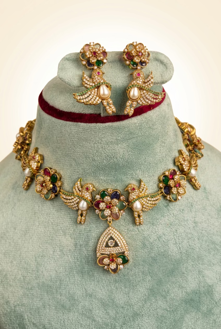 Victorian Necklace Set with bird designs
