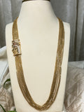 Gold-Tone Multi-Strand Long Haram Necklace with Embellished side pendant