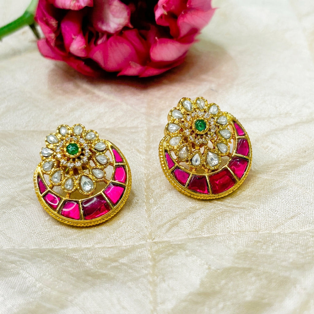 Round jadau Stud Earrings