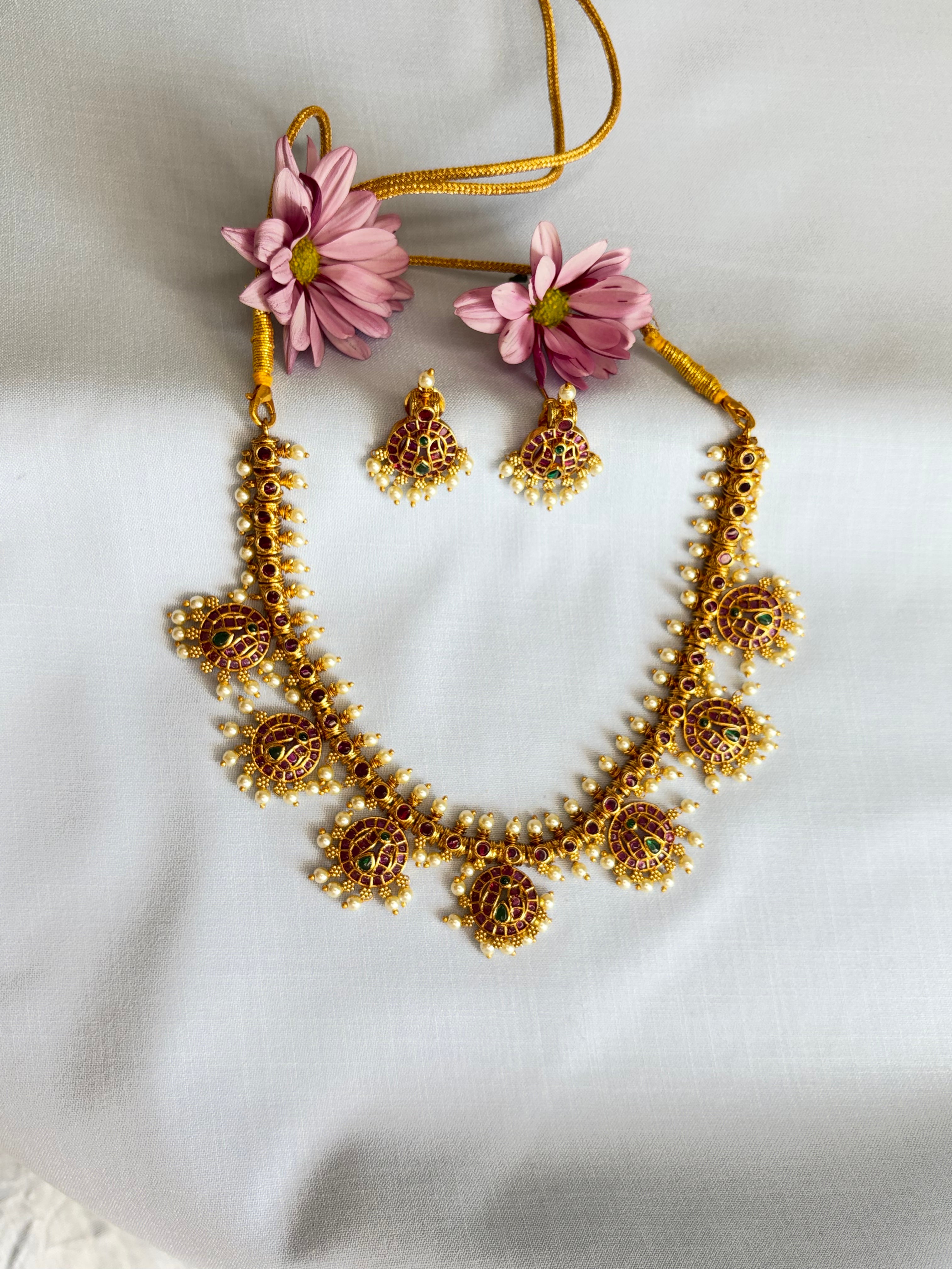 Floral Motif Necklace Set with Matching Earrings