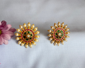 Round Kundan-Style Stud Earrings with Multicolour Centre