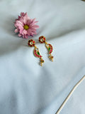 Floral Drop Earrings with Ruby and Green Accents