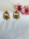 Chandbali Earrings with Green Accents and Bead Latkan