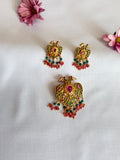 Peacock Pendant and Earring Set with Bead Drops