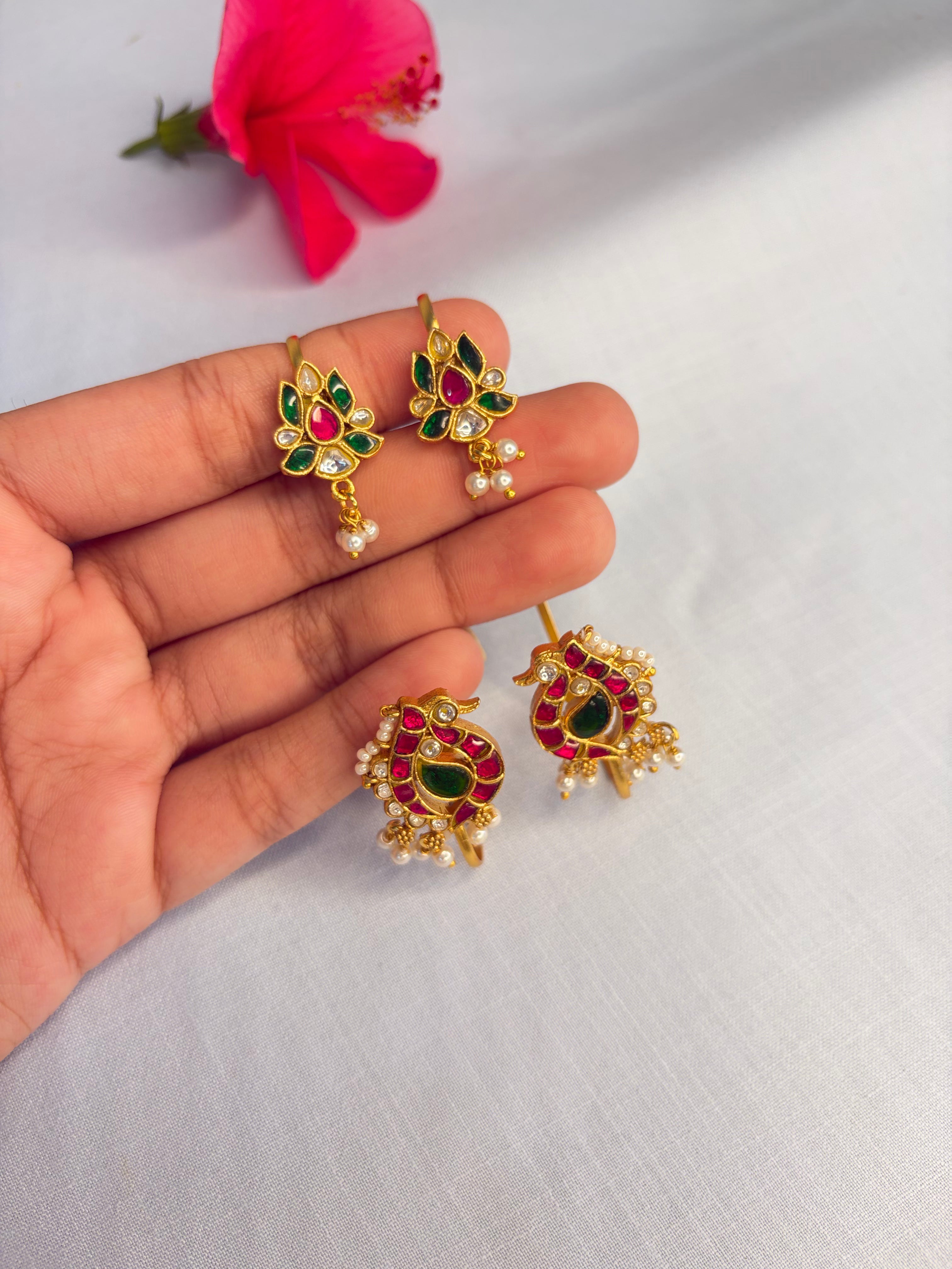 Traditional Peacock Meenakari Bugdi Earrings with Pearls