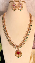 Long white stoned Necklace Set with Matching Earrings