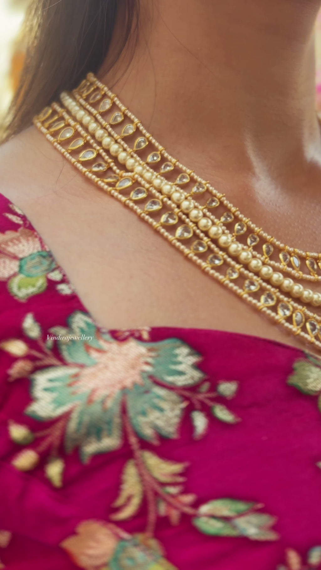 Traditional Multi-Layered Pearl and Kundan Necklace